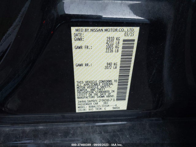 Nissan Altima 2.5 Sv 2015 1N4AL3AP6FC290671 Image 9