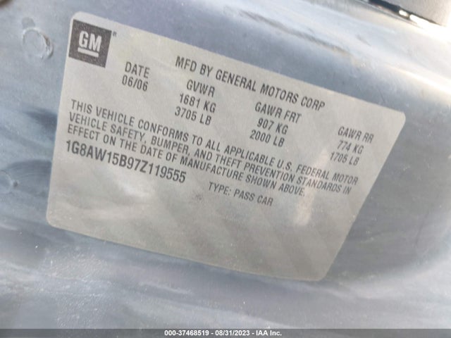 Продаж на аукціоні авто 2007 Saturn Ion Ion 3, vin: 1G8AW15B97Z119555, номер лоту: 37468519