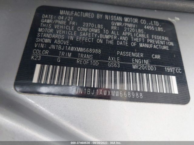 JN1BJ1AWXMW668988 Nissan Rogue Sport S