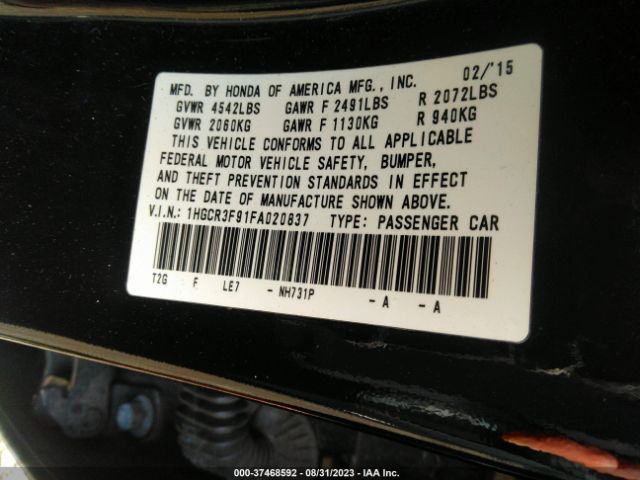 1HGCR3F91FA020837 Honda Accord Sedan Touring