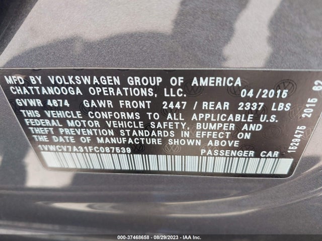1VWCV7A31FC087539 Volkswagen Passat 2.0l Tdi Sel Premium