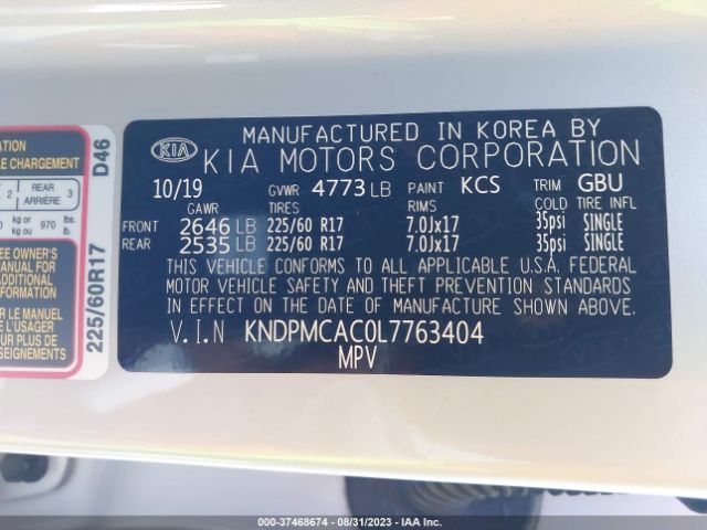 KNDPMCAC0L7763404 KIA Sportage Lx