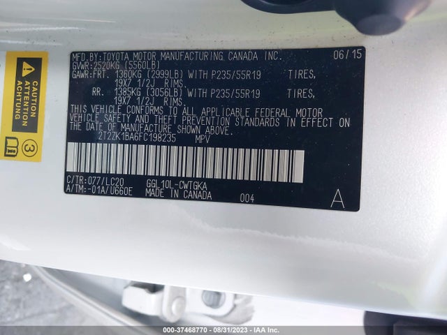 2T2ZK1BA6FC198235 Lexus RX 350