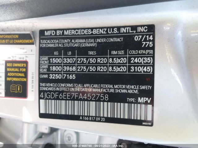 4JGDF6EE7FA452758 Mercedes-Benz Gl-class Gl 450