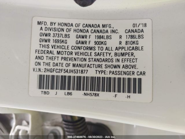 2HGFC2F54JH531877 Honda Civic Sedan Lx
