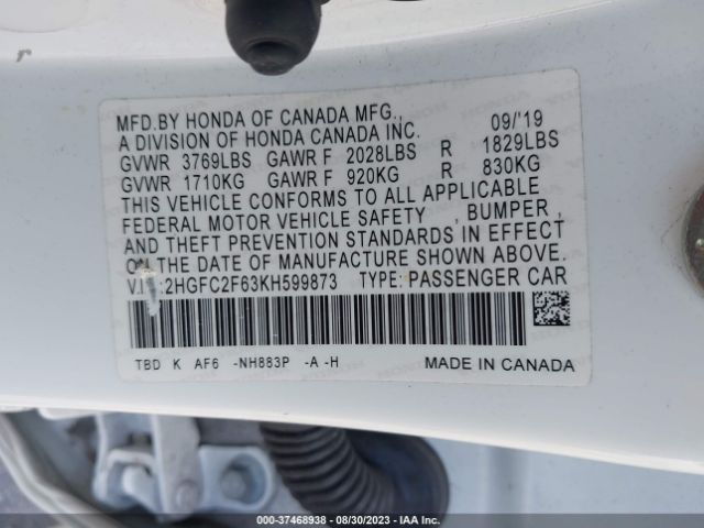 2HGFC2F63KH599873 Honda Civic Sedan Lx