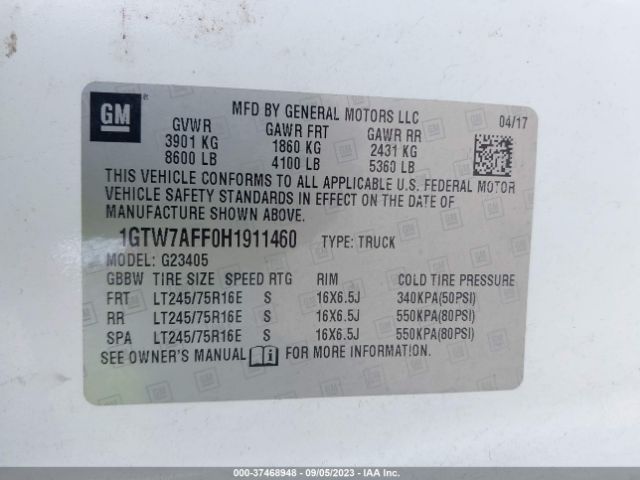 1GTW7AFF0H1911460 GMC SAVANA CARGO VAN