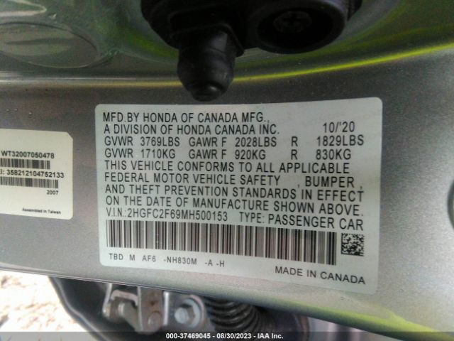 2HGFC2F69MH500153 Honda Civic Sedan Lx