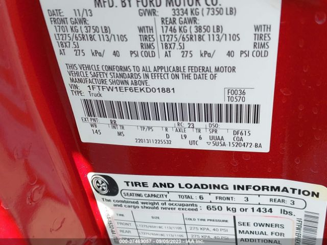 1FTFW1EF6EKD01881 Ford F-150 Xl/xlt/stx/fx4/lariat