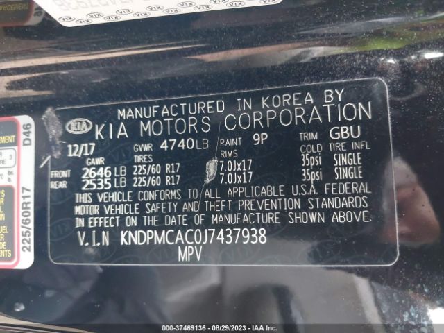 KNDPMCAC0J7437938 KIA Sportage Lx