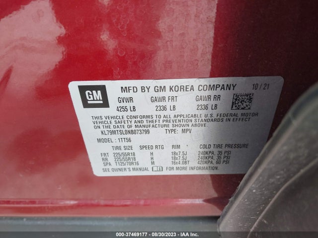 Chevrolet Trailblazer Rs 2022 KL79MTSL0NB073799 Image 9