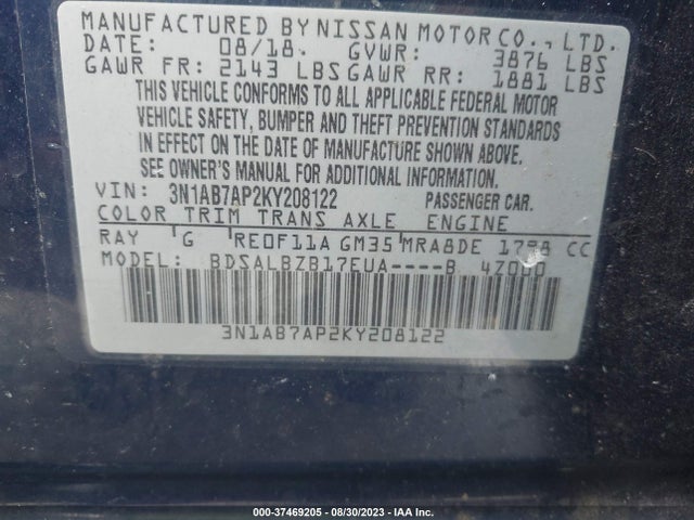 Nissan SENTRA S 2019 3N1AB7AP2KY208122 Image 9