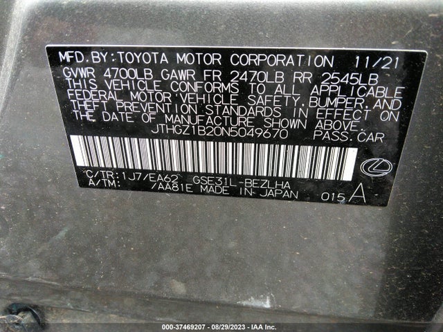 JTHGZ1B20N5049670 Lexus Is Is 350 F Sport