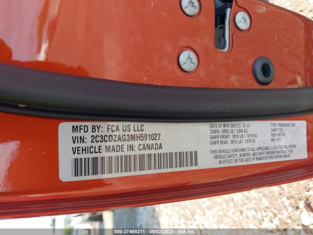 2C3CDZAG3MH591027 Dodge Challenger Sxt