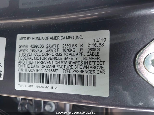 Honda Accord Sedan Lx 2020 1HGCV1F11LA016387 Image 9
