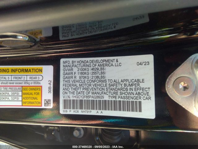 1HGCY2F85PA028929 Honda Accord Hybrid Touring