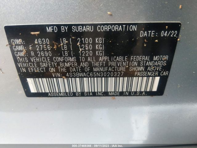 4S3BWAC65N3020327 Subaru Legacy Premium