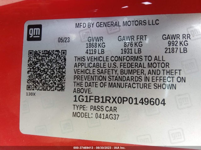 Chevrolet Camaro 1lt 2023 1G1FB1RX0P0149604 Image 9