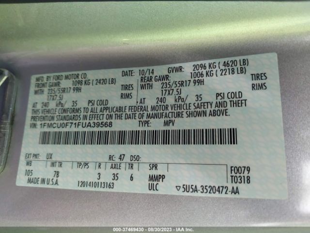 1FMCU0F71FUA39568 Ford ESCAPE S