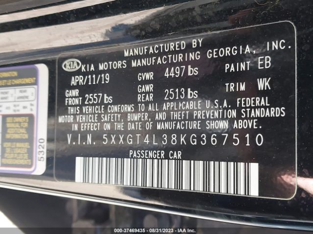 5XXGT4L38KG367510 KIA Optima S