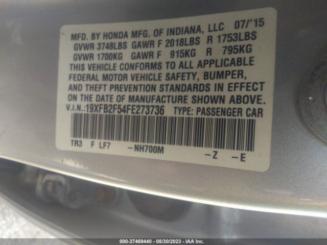 19XFB2F54FE273736 Honda Civic Sedan Lx