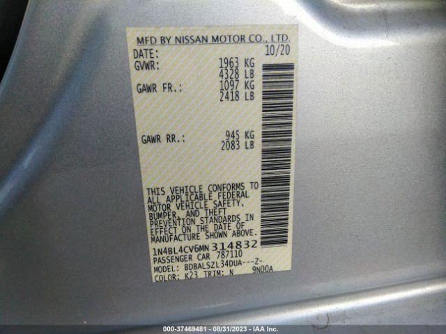 1N4BL4CV6MN314832 Nissan Altima 2.5 Sr