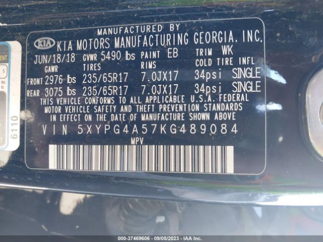 5XYPG4A57KG489084 KIA Sorento Lx V6