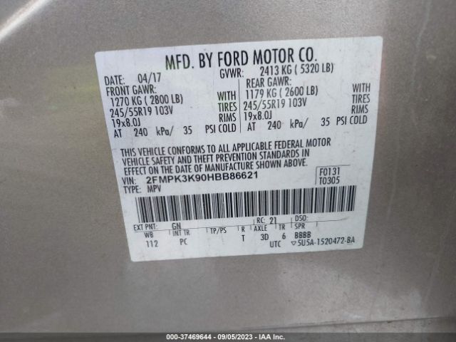 2FMPK3K90HBB86621 Ford Edge Titanium