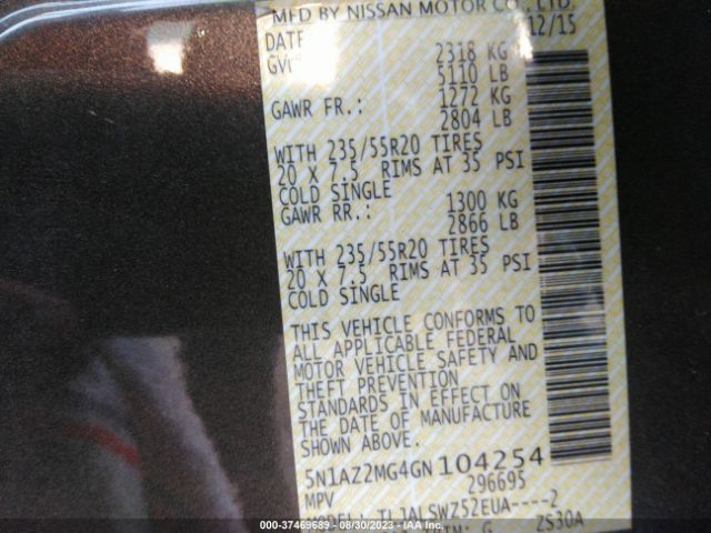 5N1AZ2MG4GN104254 Nissan Murano Platinum