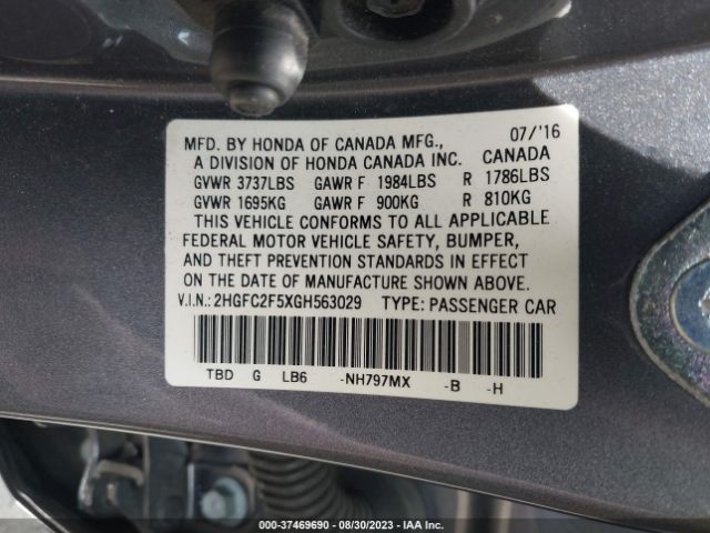 2HGFC2F5XGH563029 Honda Civic Sedan Lx