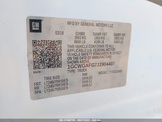 Chevrolet EXPRESS CARGO VAN 2018 1GCWGAFG7J1904407 Image 15