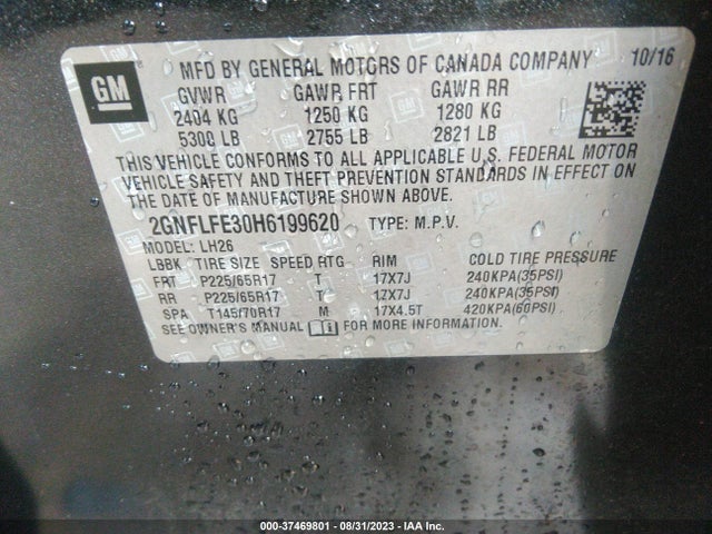 Chevrolet EQUINOX LT 2017 2GNFLFE30H6199620 Image 9