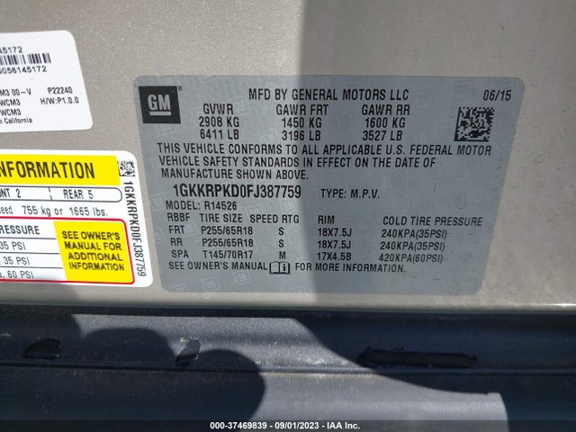 GMC Acadia Sle-2 2015 1GKKRPKD0FJ387759 Image 9
