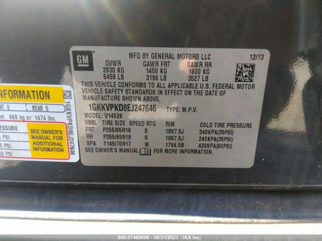 1GKKVPKD8EJ247646 GMC ACADIA SLE