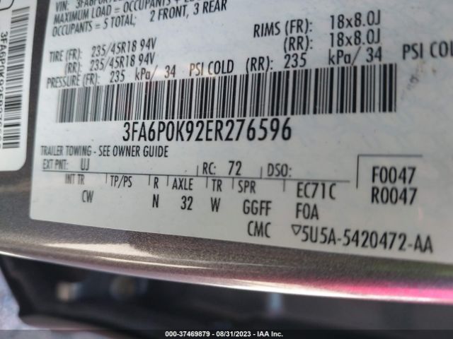 3FA6P0K92ER276596 Ford Fusion Titanium