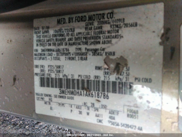 2010 MERCURY MILAN VIN: 3MEHM0HA1AR618786
