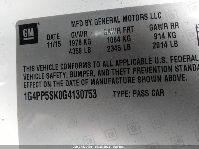 Aukcja sprzedaży 2016 Buick Verano, vin: 1G4PP5SK0G4130753, numer aukcji: 37470101