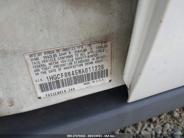 1998 HONDA ACCORD SDN DX VIN: 1HGCF8645WA011228