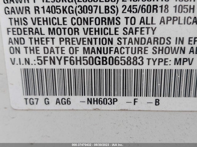 Honda Pilot Ex-l 2016 5FNYF6H50GB065883 Image 15