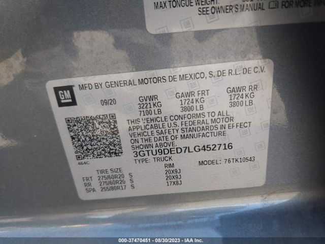 3GTU9DED7LG452716 GMC Sierra 1500 Slt