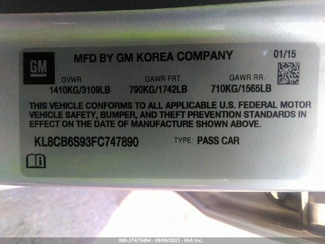 Chevrolet SPARK LS 2015 KL8CB6S93FC747890 Image 9