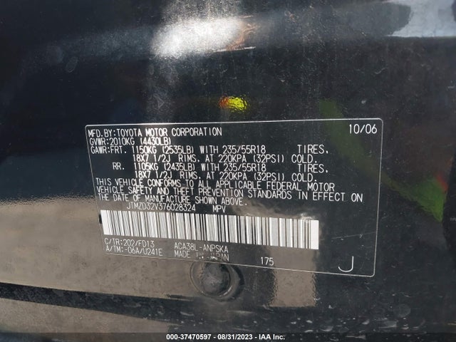 2007 TOYOTA RAV4 SPORT VIN: JTMZD32V376028324