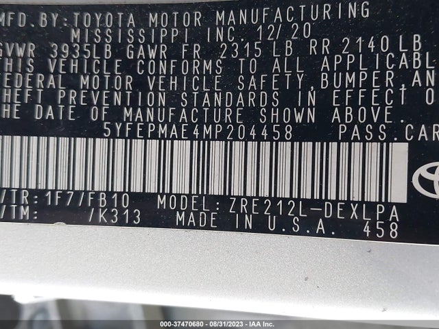 Toyota 2zr-fae 2021 5YFEPMAE4MP204458 Image 21