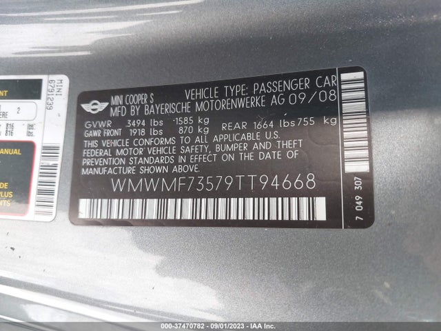 2009 MINI COOPER HARDTOP WMWMF73579TT94668 Photo 8