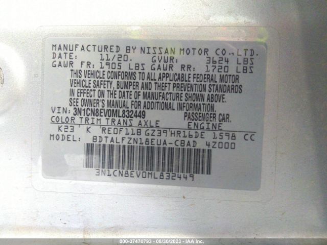 3N1CN8EV0ML832449 Nissan VERSA SV