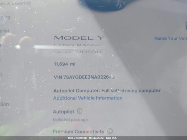 7SAYGDEE3NA022643 Tesla Model Y Long Range