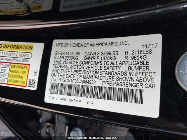 1HGCV1F36JA054938 Honda Accord Sedan Sport 1.5t