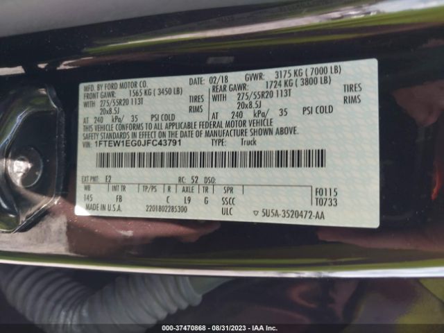 1FTEW1EG0JFC43791 Ford F-150 Xl/xlt/lariat