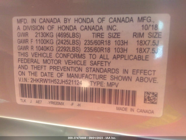 Honda CR-V EX 2018 2HKRW1H52JH521124 Image 9