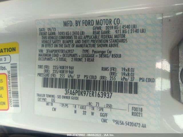 3FA6P0K97ER163937 Ford Fusion Titanium